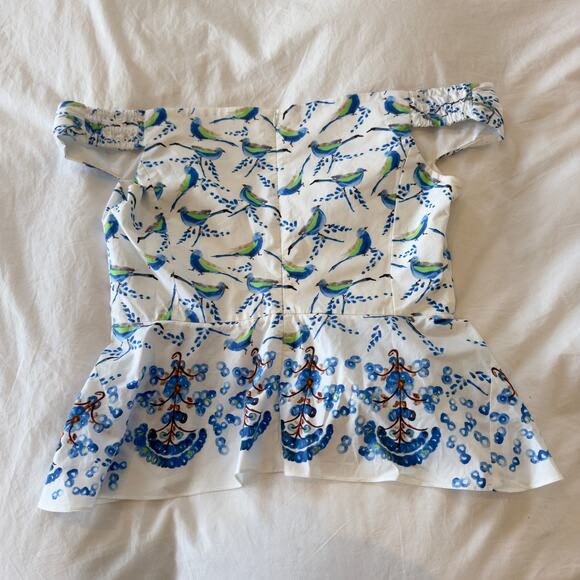 Peter Pilotto Off-Shoulder Bird Print Top Size US 8 Designer Blouse - Picture 5 of 6